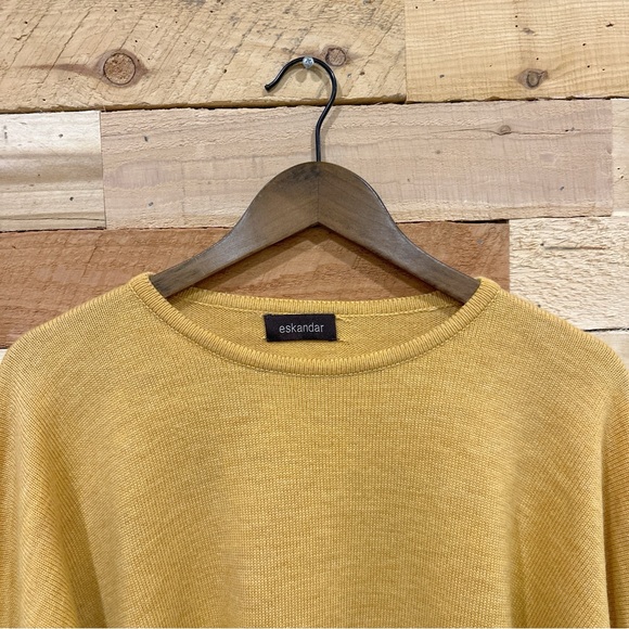 Eskandar Yellow Sweater Lagenlook One Size 100% Merino Wool Rolled Hem - Picture 4 of 6